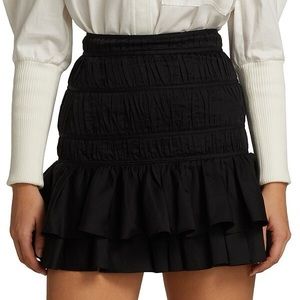 Aje Reine Shirred Ruffle-Hem Skirt size US 4, AUS 8 Black Cotton